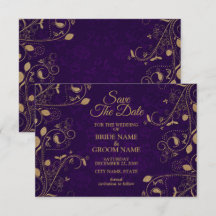 Motif floral doré feuilles mariage moderne violet
