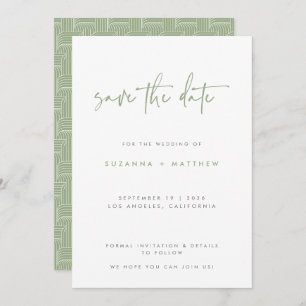 Save The Date Motif géométrique moderne vert Sage Mariage de scr