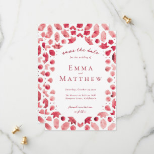 Save The Date Motif géométrique rouge complexe avec QR