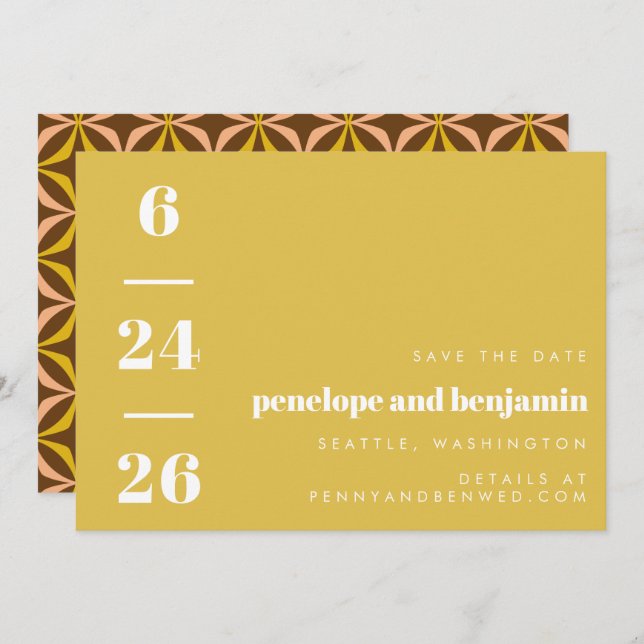 Save The Date Motif rétro Gras Typographie Mariage jaune (Devant / Derrière)