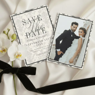 Save The Date Motif rococo classique en damas d'ivoire photo mar