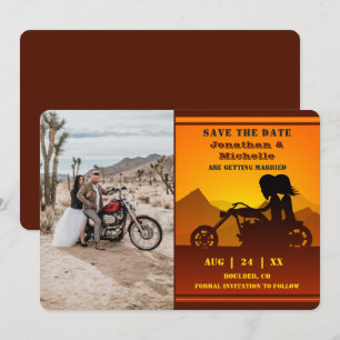 Save The Date Moto Couple Mountain Sunset Mariage photo