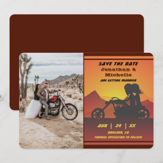 Save The Date Moto Couple Mountain Sunset Mariage photo