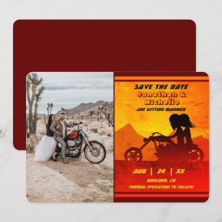 Save The Date Moto Couple Mountain Sunset Mariage photo