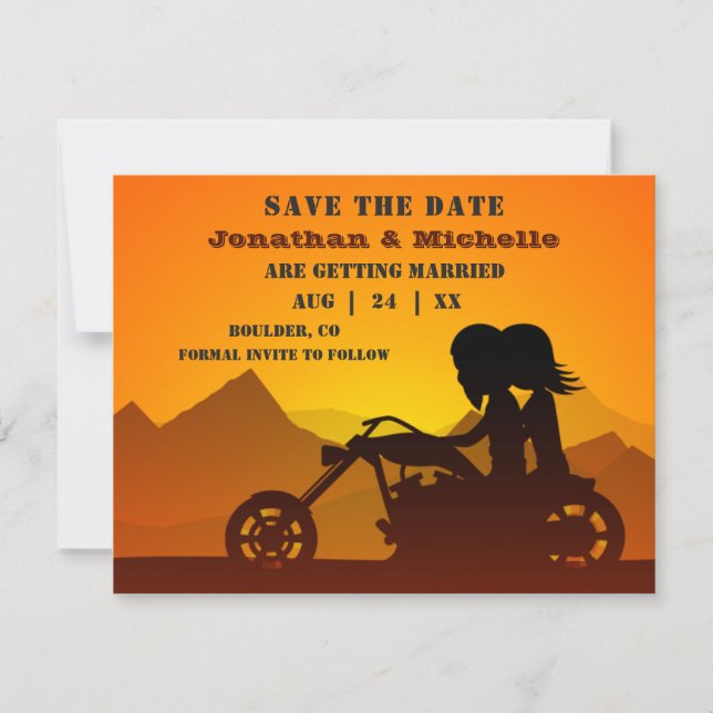 Save The Date Moto Couple Mountain Sunset/Sunrise Mariage (Devant)