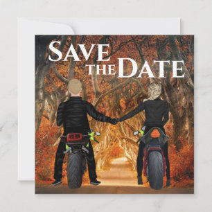 Save The Date Motos à équitation couple Mariage forestier d'auto