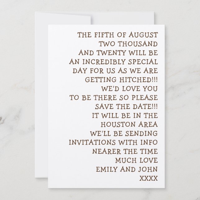 Save The Date Mots simples Mariage informel et amusant (Devant)