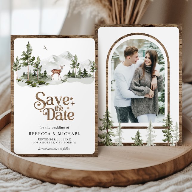 Save The Date Mountain Forest Deer Photo Wedding (Créateur téléchargé)