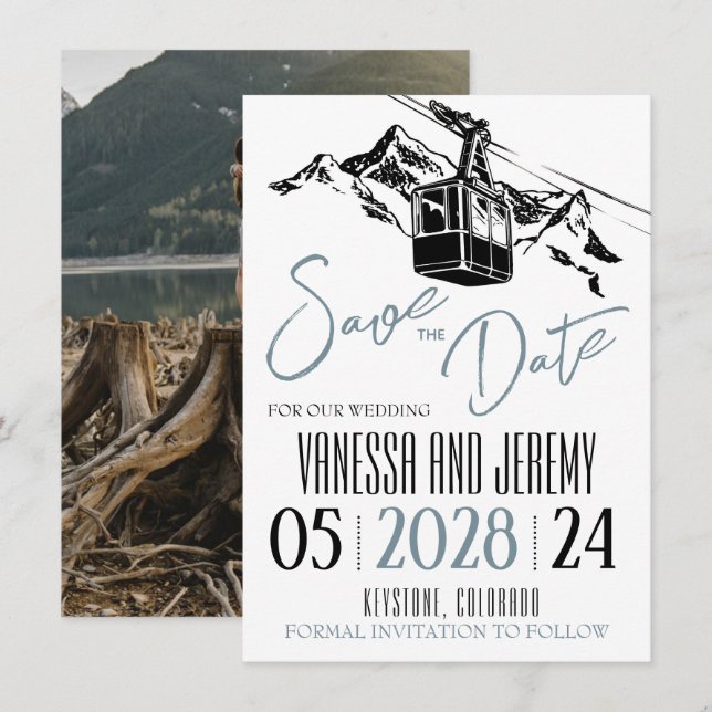 Save The Date Mountain Love Dusty Blue (Devant / Derrière)