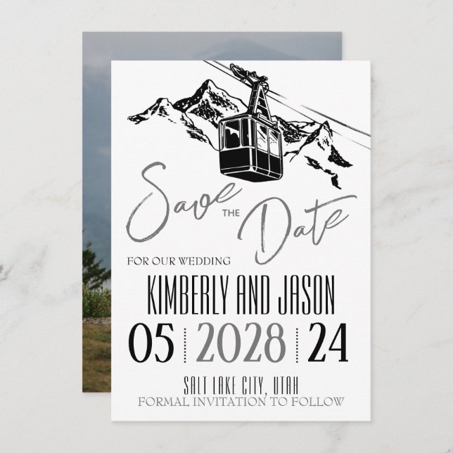 Save The Date Mountain Love Grey (Devant / Derrière)