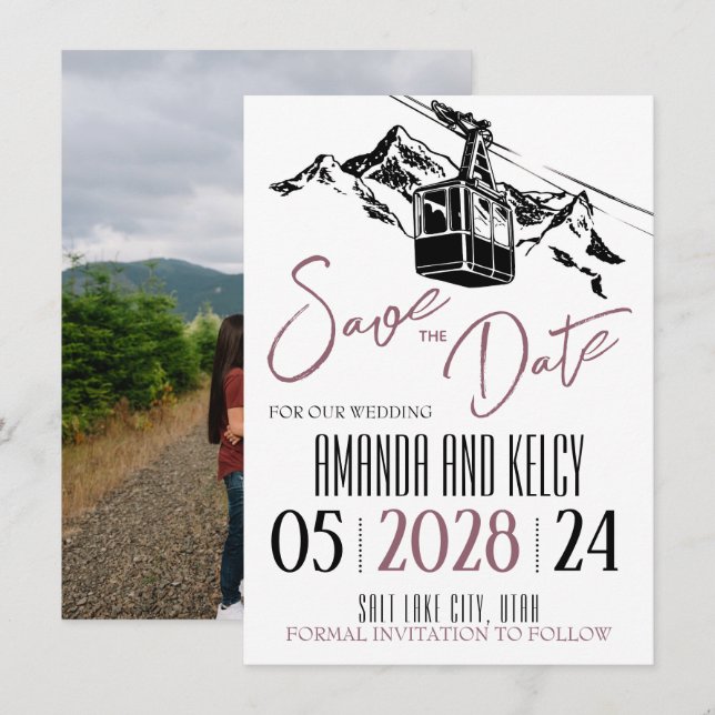 Save The Date Mountain Love Mauve (Devant / Derrière)