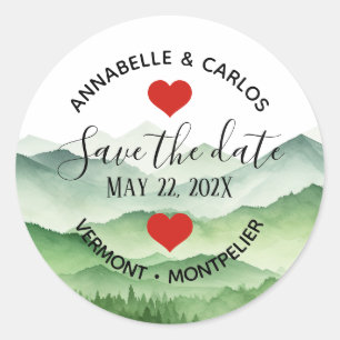 Save the Date Mountains Heart Wedding Classic Round Sticker
