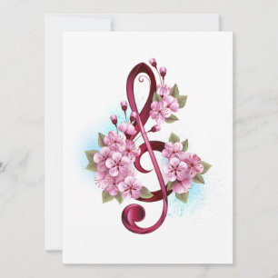 Save The Date Musical treble clef notes with sakura flowers