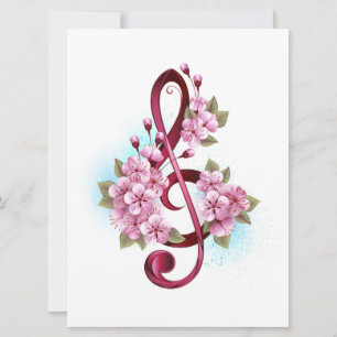 Save The Date Musical treble clef notes with sakura flowers