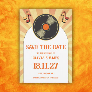 Save The Date Musique Rétro Années 60 Orange Vinyle Mariage Groo