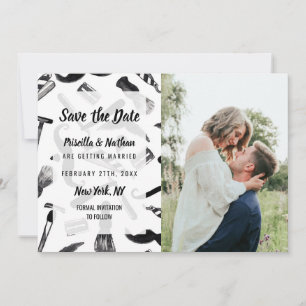 Save The Date Mustache Razor Shaver Aquarelle Barber Motif