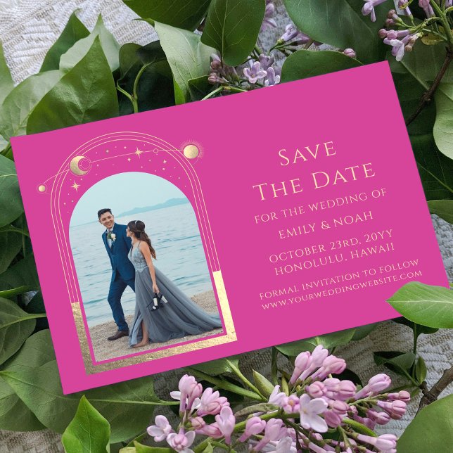 Save The Date Mystic Chic Gold Star Moon Espace photo (Créateur téléchargé)