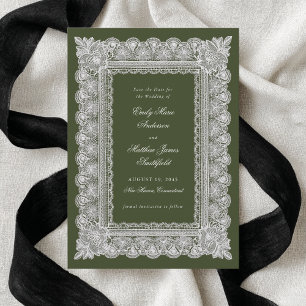 Save The Date Nappe en dentelle vert foncé Photo de style vintag