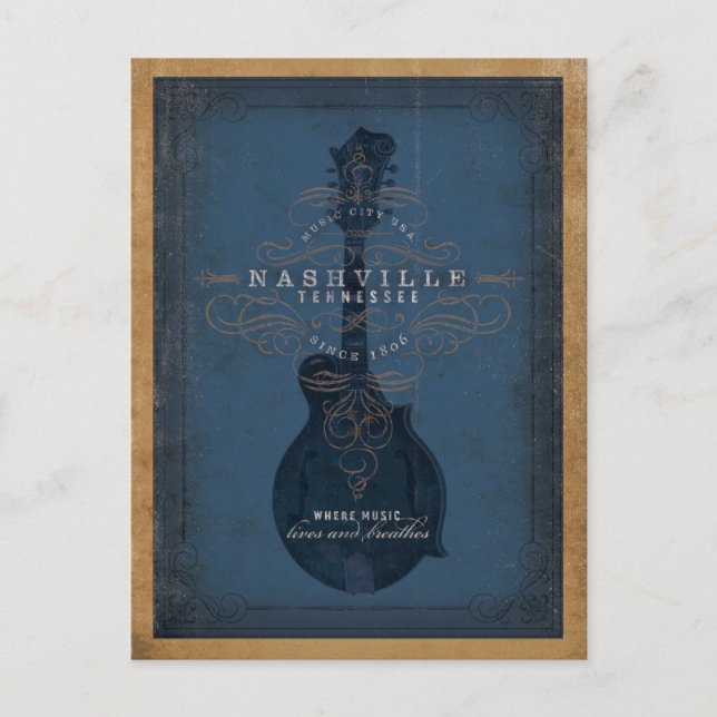 Save the Date | Nashville, TN - Blue Mandolin Announcement Postcard (Front)