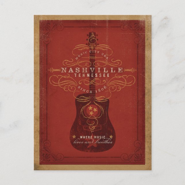 Save the Date | Nashville, TN - Red Guitar Announcement Postcard (Front)