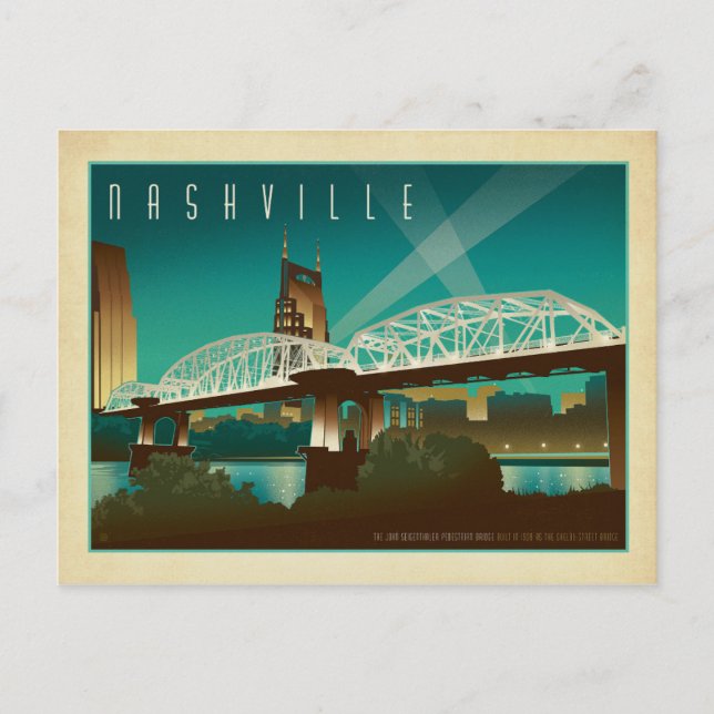 Save the Date | Nashville, TN - Shelby St. Bridge Announcement Postcard (Front)