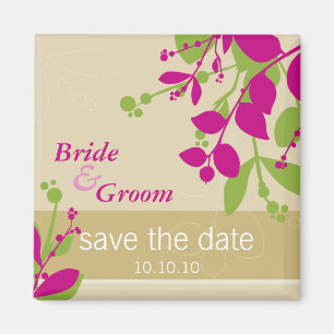 SAVE THE DATE :: nature - gold fern fuschia Magnet