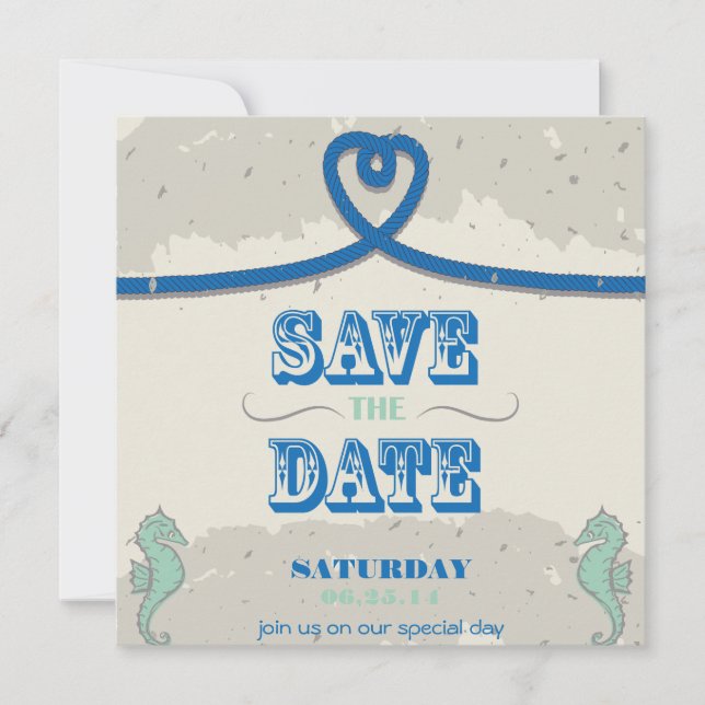 Save The Date Nautical Beach Blue Heart Knot Enregistrer la date (Devant)