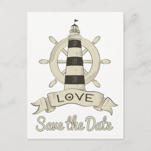 Save the Date Nautical Lighthouse Engagement Postcard