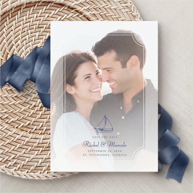 Save The Date Nautical Sailboat Photo Wedding Enregistrer la dat (Créateur téléchargé)