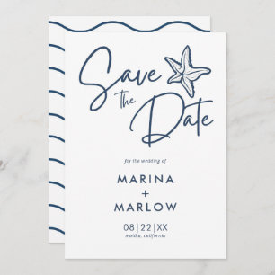 Save The Date Nautique Starfish Marine & White Wave