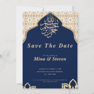 Save The Date Navy arabe musulman oriental doré 