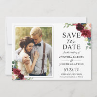 Navy Blue Burgundy Rustic Floral Photo Mariage