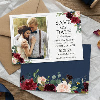 Navy Blue Burgundy Rustic Floral Photo Mariage