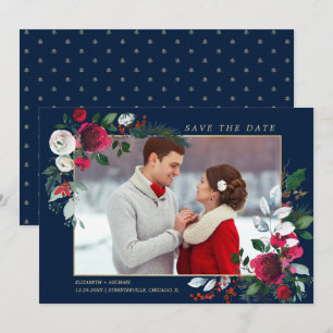 Save the Date. Navy Blue   Burgundy Wedding Photo Invitation