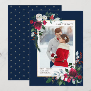 Save the Date. Navy Blue   Burgundy Wedding Photo Invitation