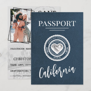 Save The Date Navy Blue California Passeport Enregistrer La Date