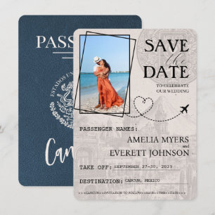 Save The Date Navy Blue Cancun Passeport Enregistrer La Date