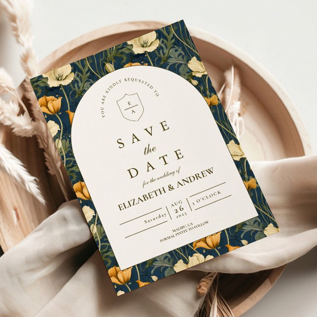 Save The Date Navy Blue Floral Arch Elegant Wedding (Créateur téléchargé)