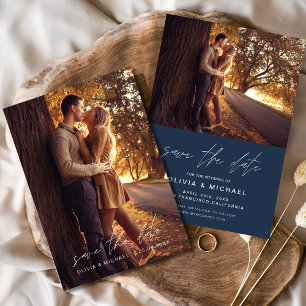 Save the Date Navy Blue Handwritten Wedding