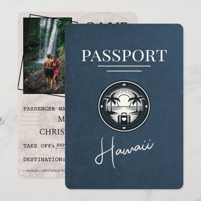 Save The Date Navy Blue Hawaii Passeport Enregistrer La Date (Devant / Derrière)