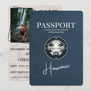 Save The Date Navy Blue Hawaii Passeport Enregistrer La Date