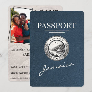 Save The Date Navy Blue Jamaica Passeport Enregistrer La Date
