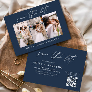 Save The Date Navy Blue QR Code Enregistrer la date Modern 3 Pho