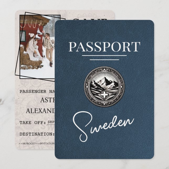 Save The Date Navy Blue Suède Passeport Enregistrer La Date (Devant / Derrière)