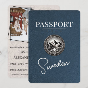 Save The Date Navy Blue Suède Passeport Enregistrer La Date