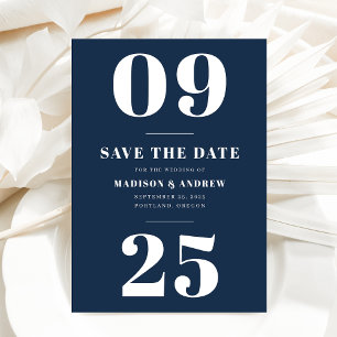 Save The Date Navy Bold Typographie Enregistrer la date