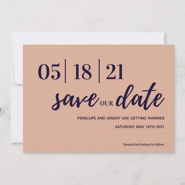 Save The Date navy et rose vif script moderne enregistrer la dat (Devant)