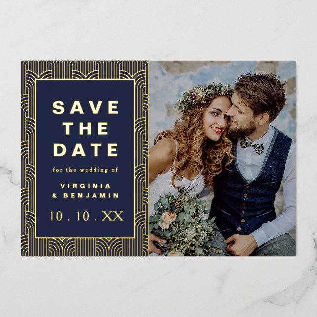 Save The Date Navy Gold Foil Invitation (Front)