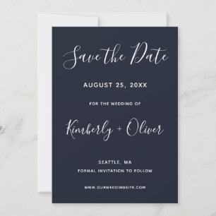Save The Date Navy Simple Calligraphy Enregistrer la date