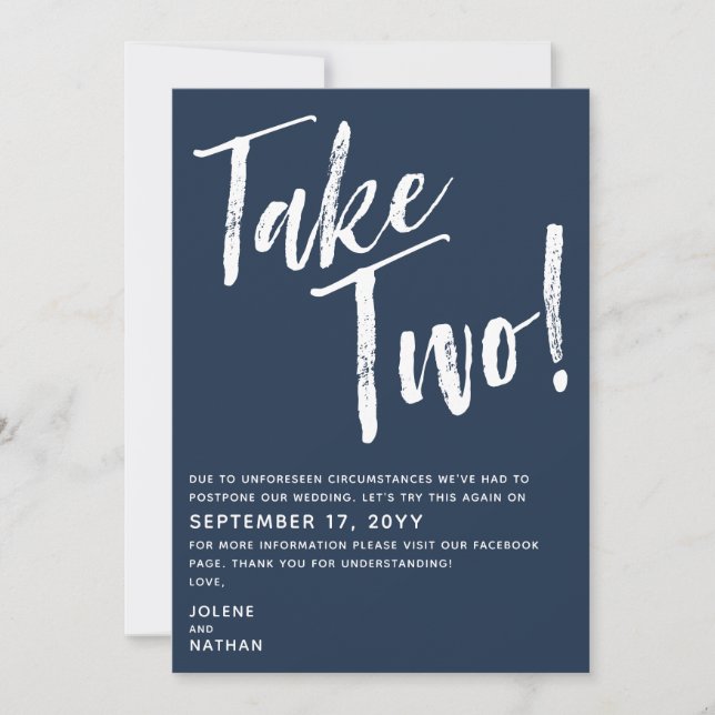 Save The Date Navy & White Take Two ! Mariage reporté (Devant)